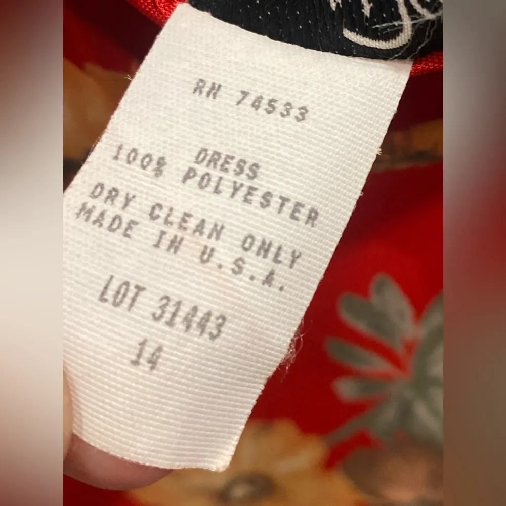 VTG '80s '90s Fairycore Jeffrey & Dara Red Floral Short Sleeve Midi Dress Size 14 - Image 9