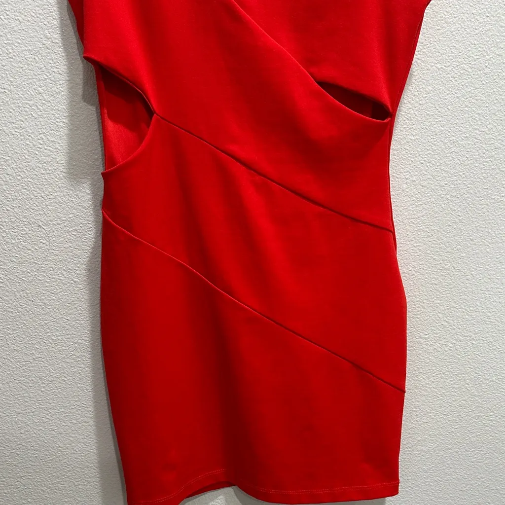 bebe Vibrant Red Orange Cutout Mini Dress - Image 4