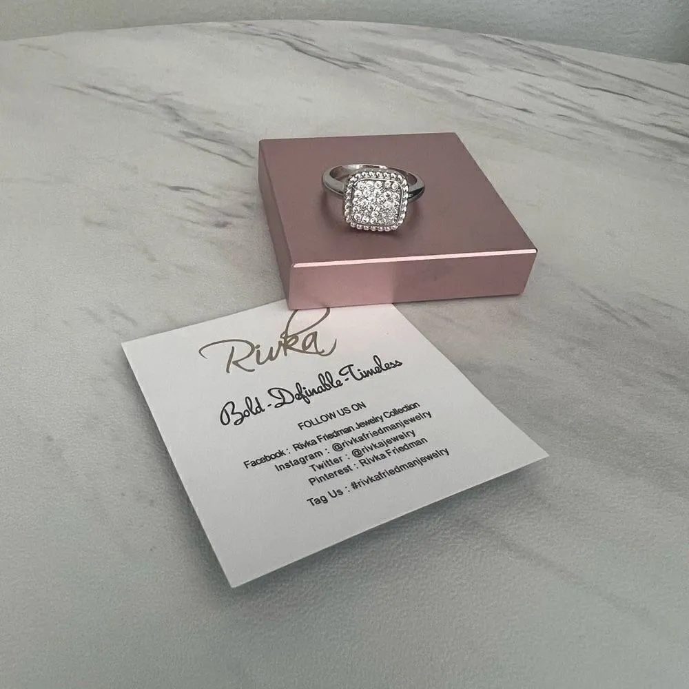 RIVKA‎ FRIEDMAN Twisted Bezel Pavé CZ Ring, Silver Rhodium Plated, Size 6, NWT - Image 5