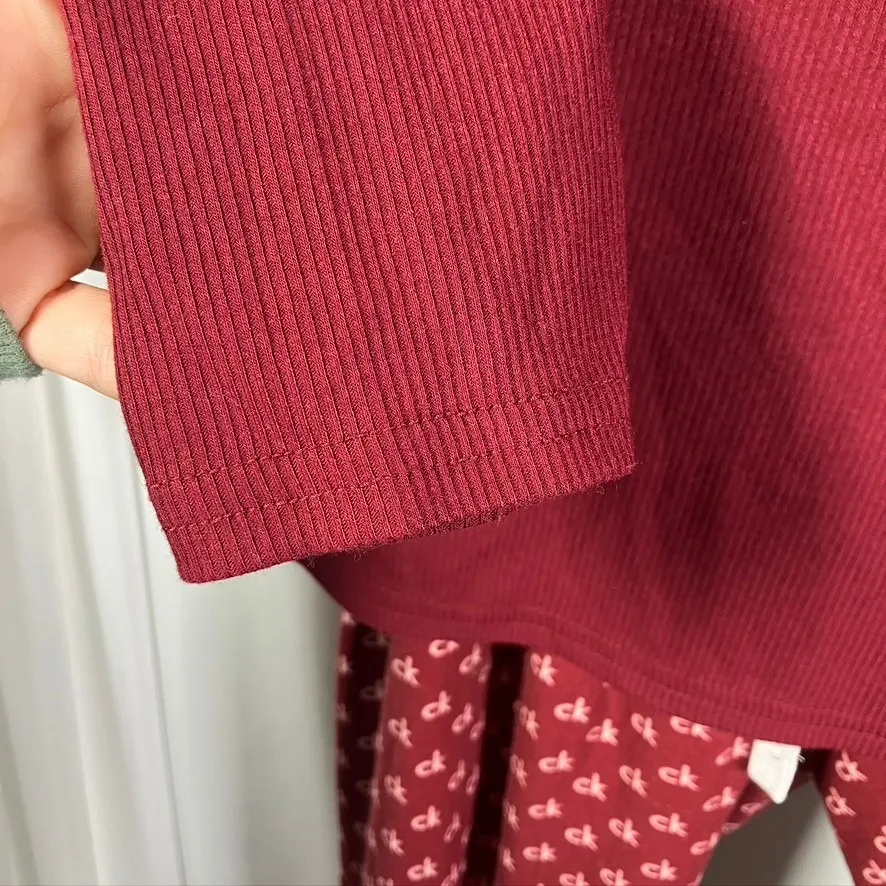 Calvin Klein Sleepwear Pajama Set Top‎ Pants Burgundy CK Logo Ribbed Size S - Image 7
