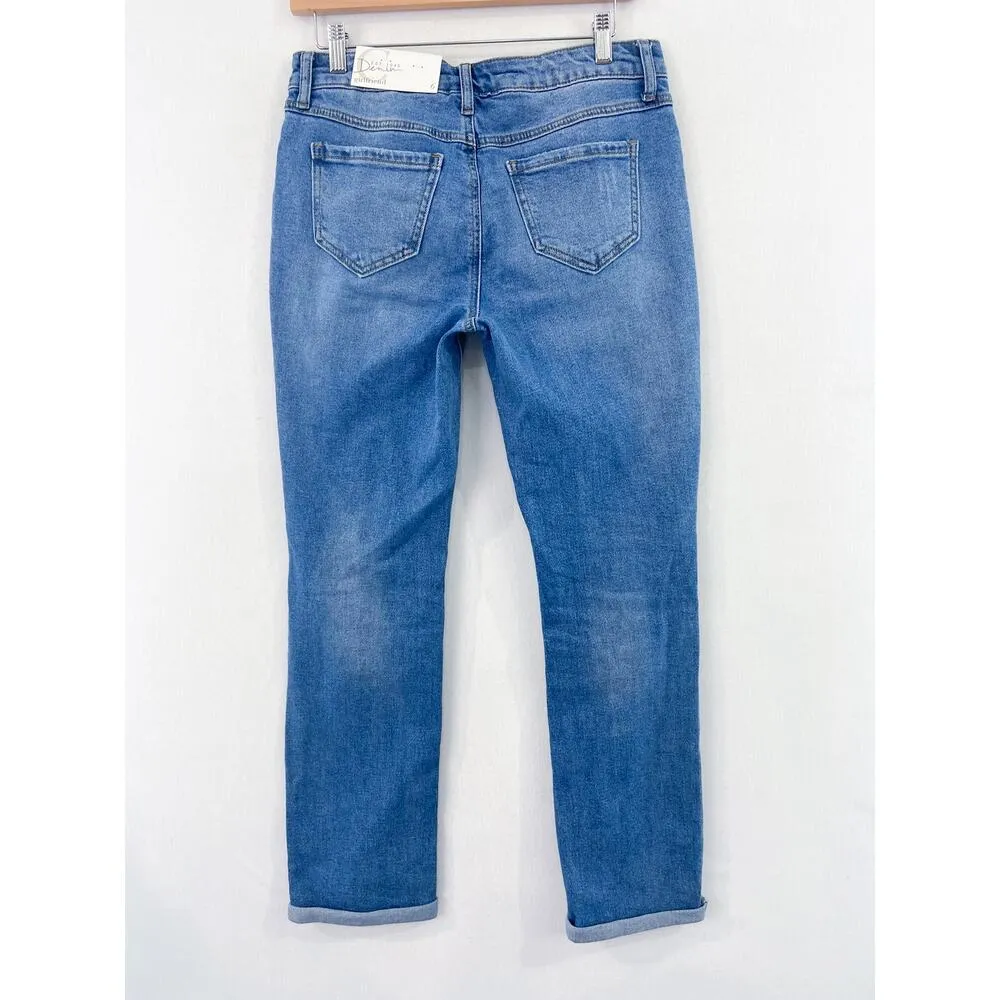 NEW CATO Girlfriend Distressed Jeans size 6 Plaid Roll Cuff Mid Rise - Image 2