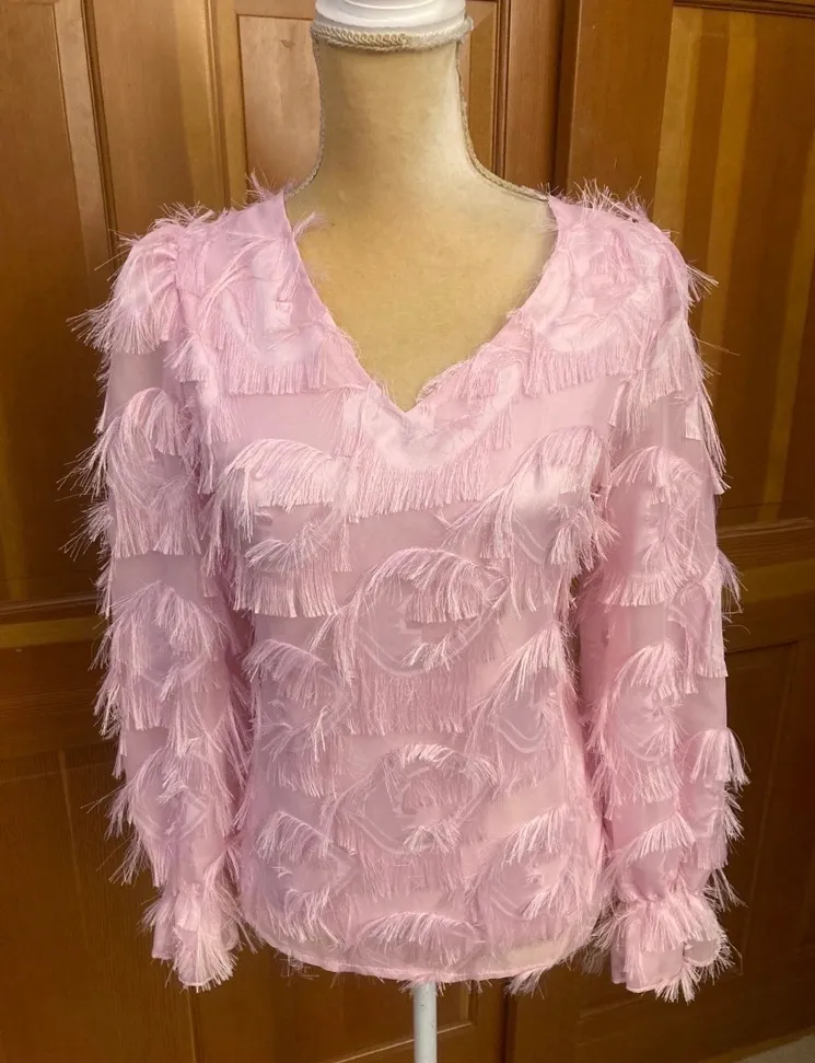 Lavishly Paris Nwt,  Women's Fringed Baby Pink Blouse - Image 2