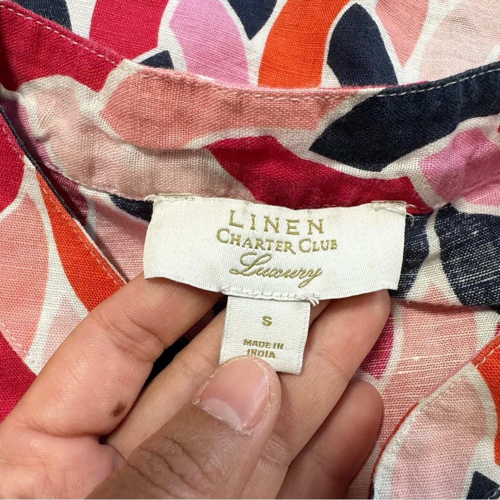 Charter Club Luxury Women’s Linen Cotton V-Neck Top Tie Front Multicolor Size S - Image 10