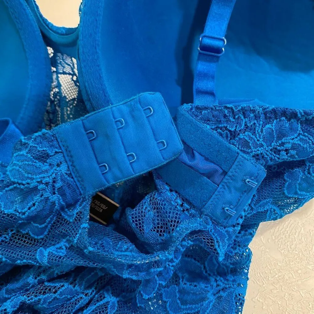 Victoria’s Secret Blue Lace Rhinestone Strap Bodysuit XL Sexy Sheer One Piece Li - Image 7