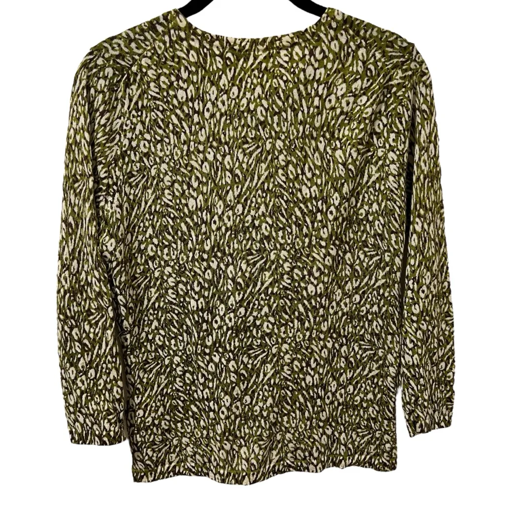 NEW Garnet Hill Signature Eco Merino Cardigan Sweater S Green Leopard - Image 5