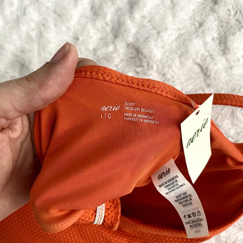 NEW Aerie Orange Textured Longline Scoop Ruffle Swimsuit Bikini Top L - Image 4