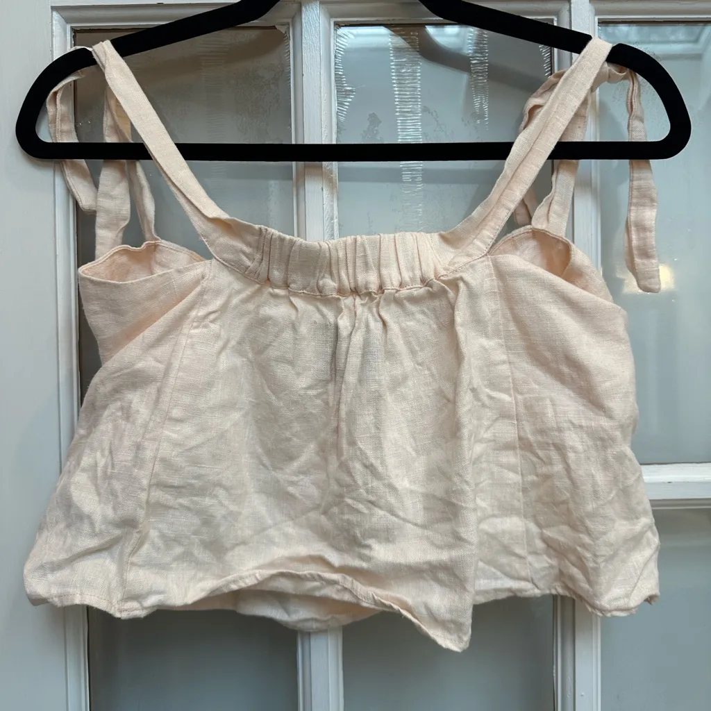 Reformation Blush Pink Amalia Linen Off-Shoulder Crop Top Size XS Minimalist - Image 7