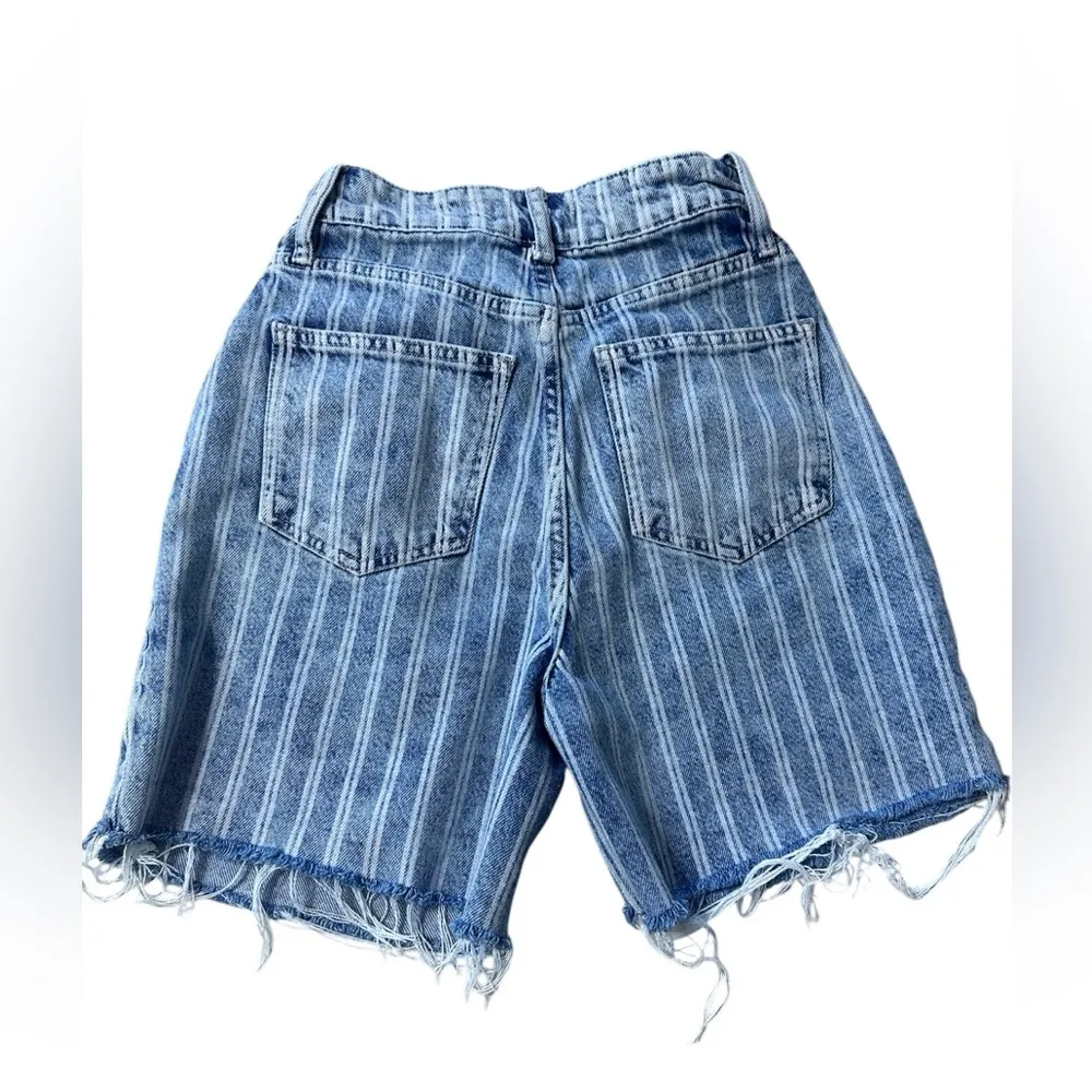 Free People We the Free Dogtown Striped Cut Off Denim High Rise Shorts Size 25 - Image 4