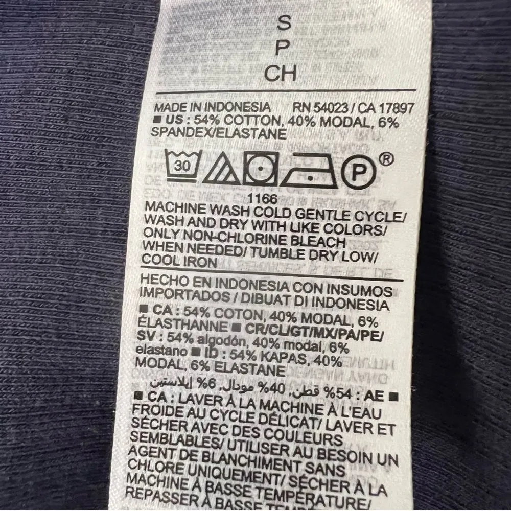 Ribbed Navy Blue Cotton Blend Tee Fitted Crew Neck Soft Size Small - Image 5