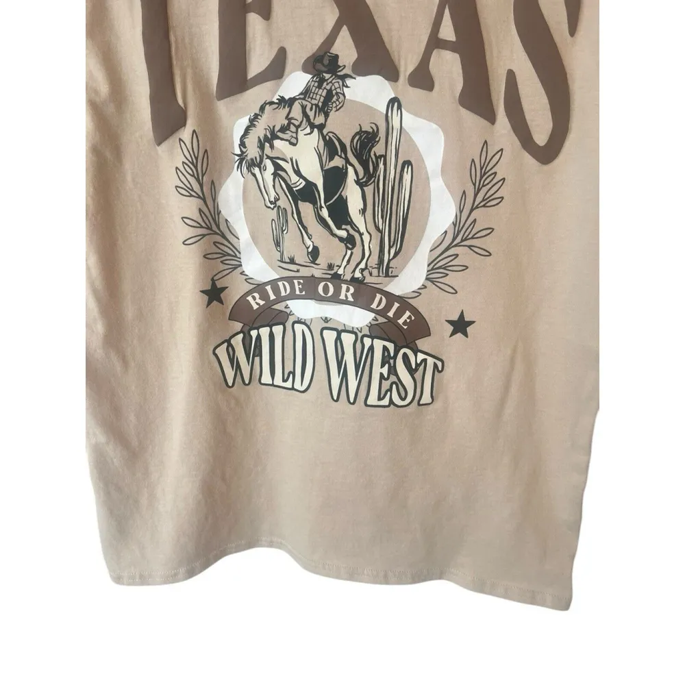 Charlotte Russe T-Shirt Womens XS Beige Texas Rodeo Cowboy Tee Short Sleeve NEW - Image 4