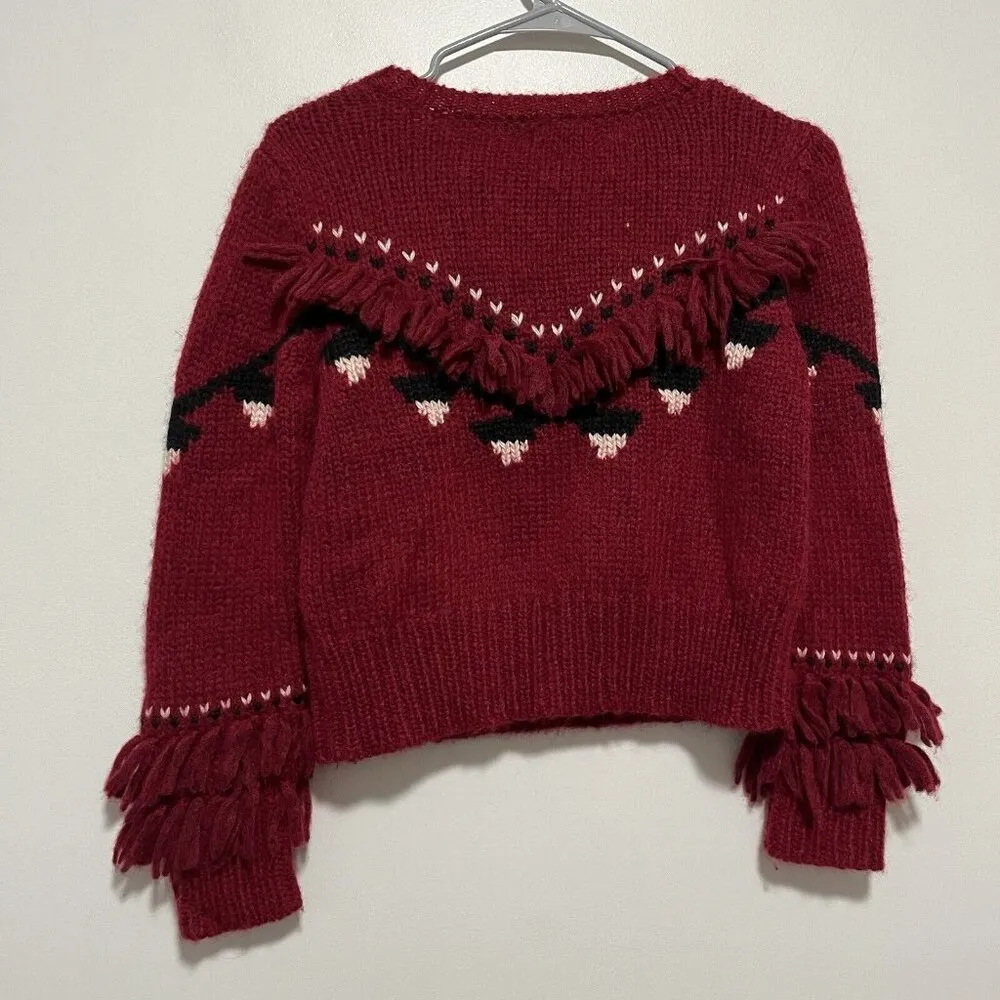 LoveShackFancy‎ Atlas Fringe Crop Red Baby Alpaca Wool Blend Sweater Size Small - Image 7