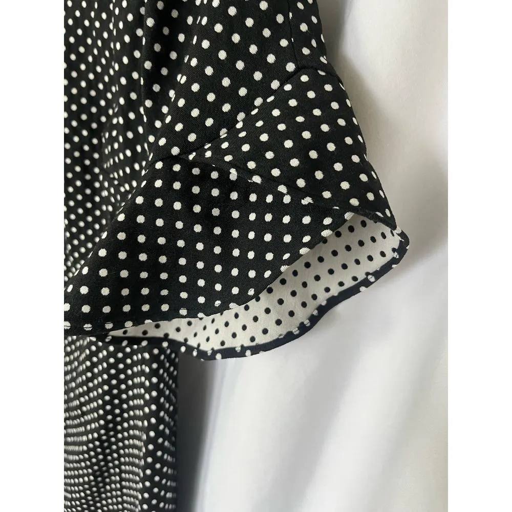 Karl Lagerfeld Paris Black/White dot sheath dress Ruffle sleeve back slit, 12 - Image 3