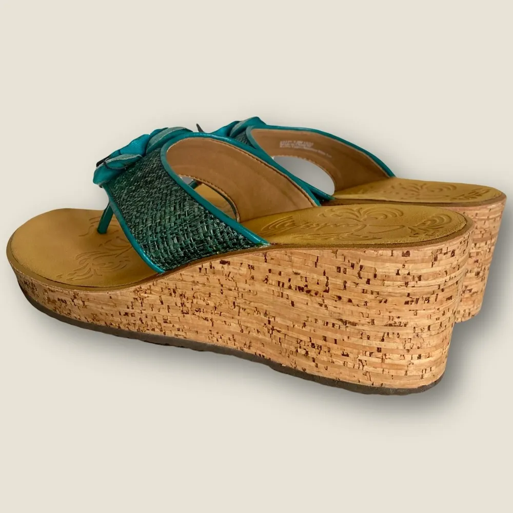 Clarks Teal Wedge Sandals with Cork Sole - Image 4