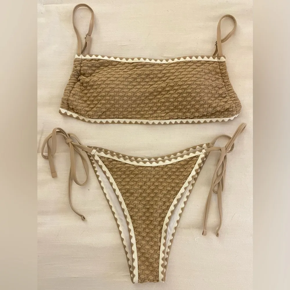 SHEIN Sawtooth Trim Textured Bikini Set, Khaki/Tan, Size L, NWOT - Image 4