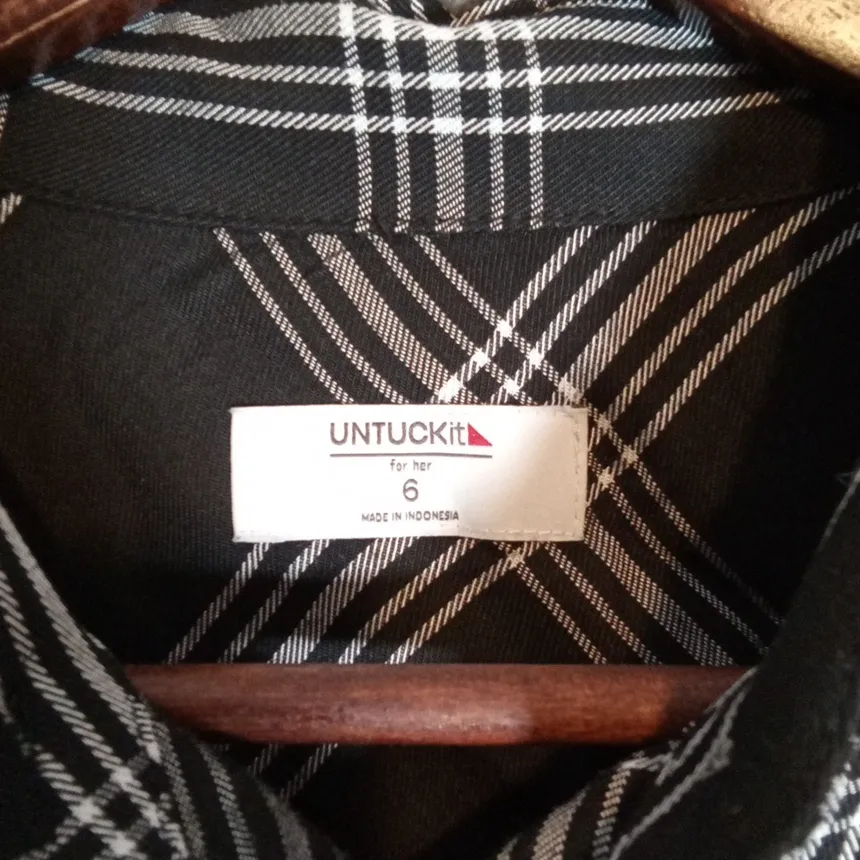 UNTUCKit Tessa Black N White Plaid Wrap Shirt Dress Viscose Office Womens 6 - Image 2