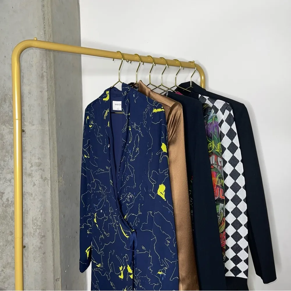 Aritzia Babaton Macon Navy Neon Abstract Crepe Wrap Jacket - Image 2