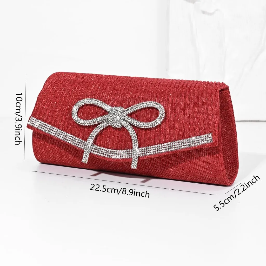 ⚡ Women's Red Bow Sparkly Glitter Evening Rhinestone Party Prom Clutch Bag - Image 6