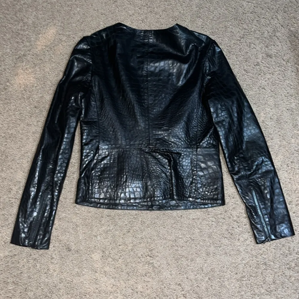 J Brand‎ Croc Embossed Lamb Leather Moto Jacket Black Small - Image 9