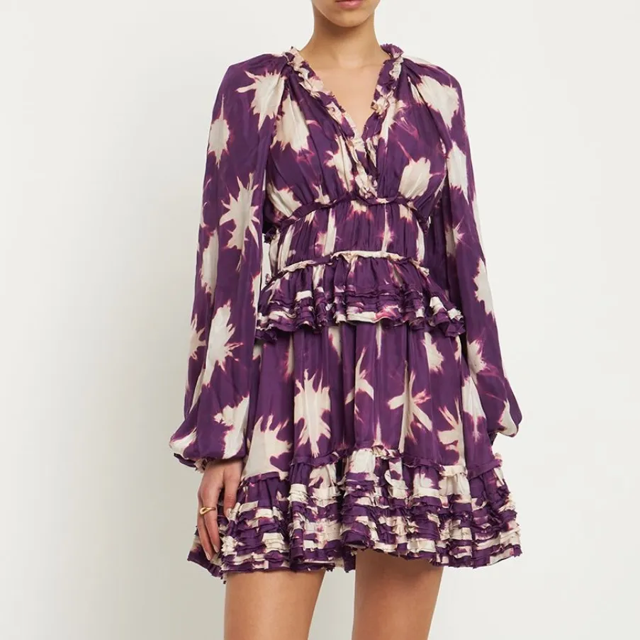 NWOT Ulla Johnson Emery Purple Ruffle Dress Size 0 - Image 2