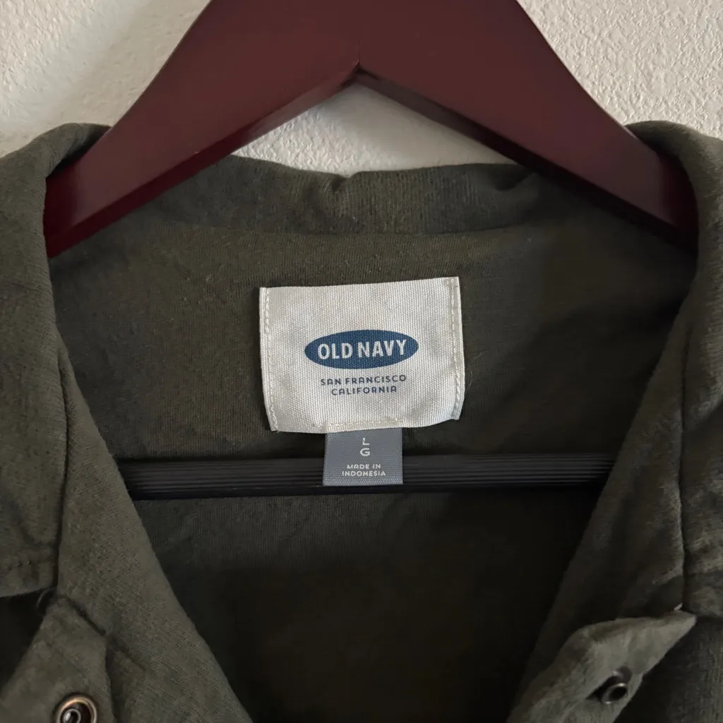 Old Navy Bomber Button Up Sweater 100% Cotton Size Large Cropped Jacket Green - Image 6