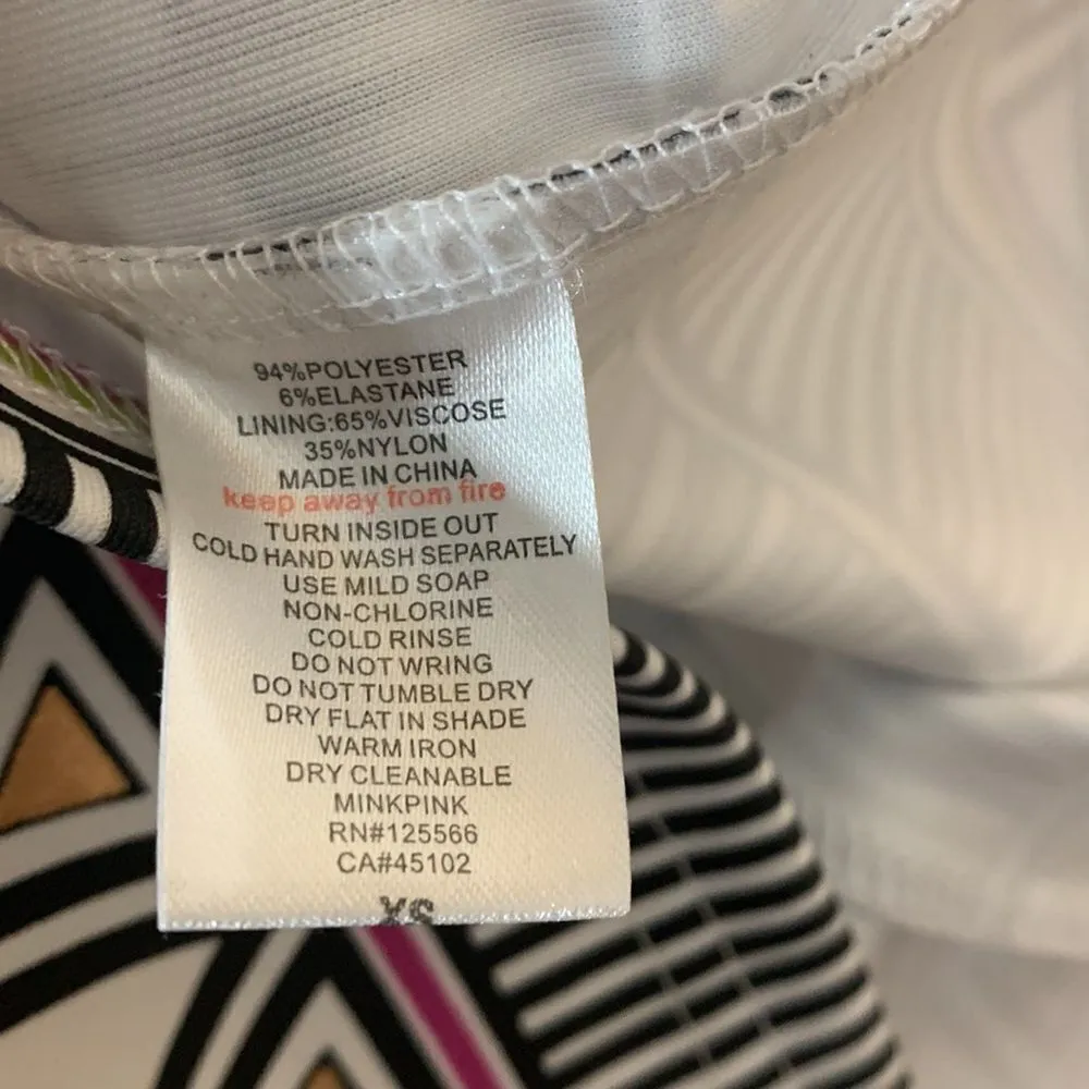 MINKPINK Techno Tribe Bodycon White Metallic Tribal Print Zipper Back Dress XS - Image 12