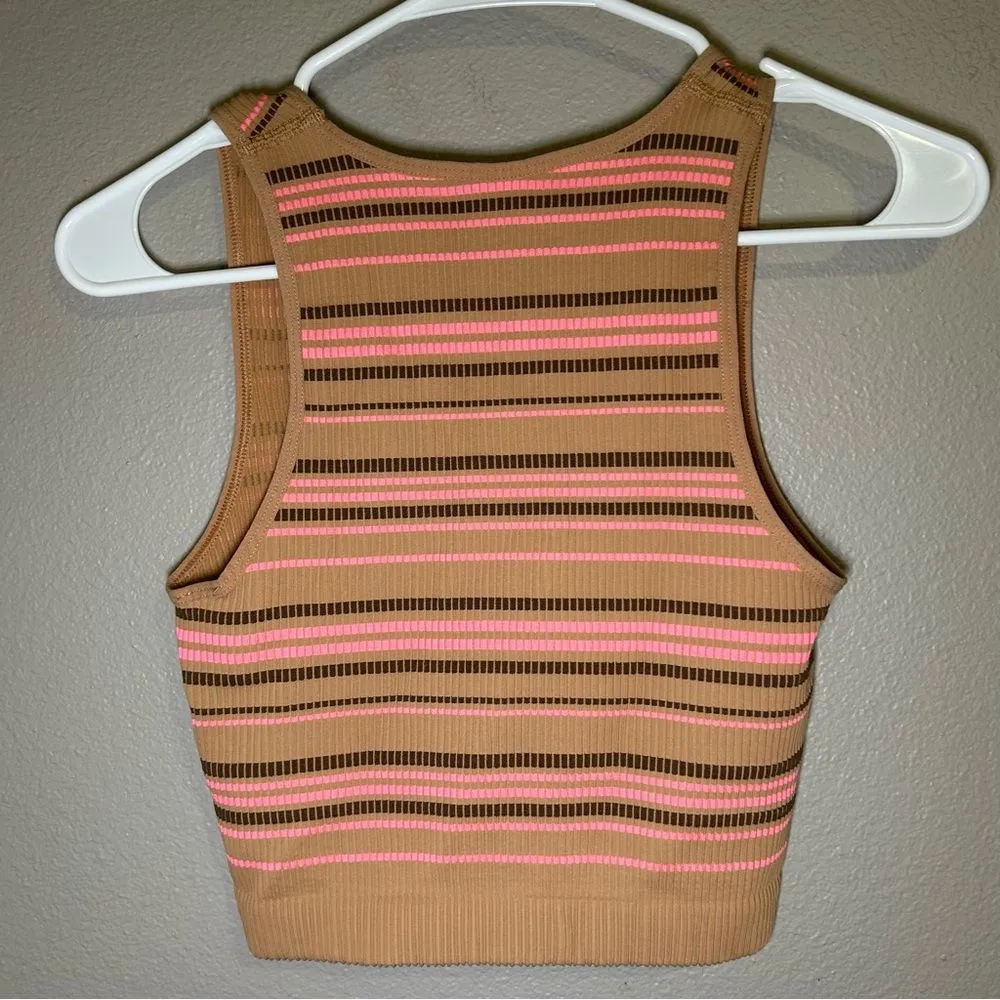 Aerie Superchill seamless ruched striped bra cropped top women’s size large - Image 3