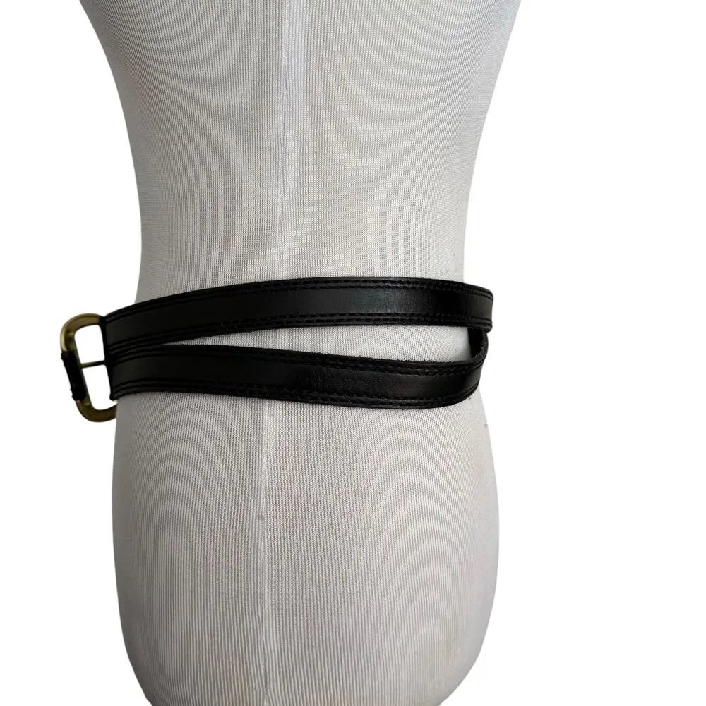 Linea Pelle Black Leather Gold Buckle Crisscross Waist Belt Women Size M BOHO‎ Size M - Image 5