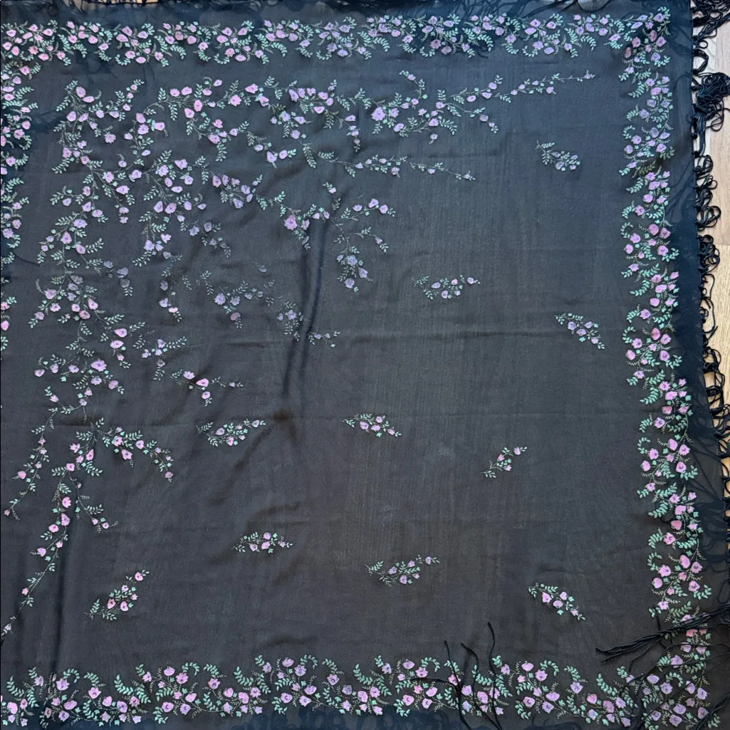 Jones New York Beautiful Black Scarf with Pink Floral Accents - Image 3