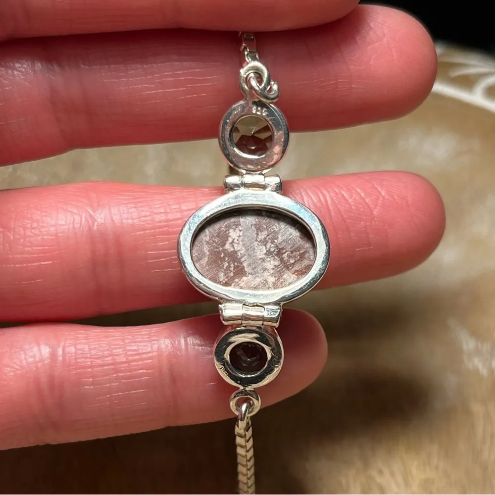 Agate & Smoky Topaz Stone Box Chain 925  Bracelet - Image 12