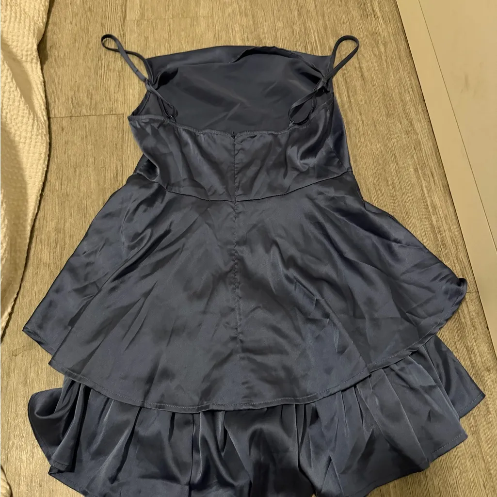 Cider  Satin Cowl-neck Layered Romper - Image 3