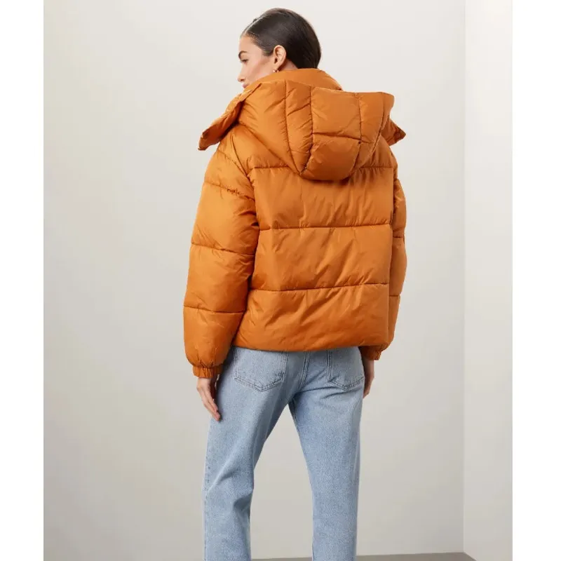 NVLT Jacket Womens Small Orange Wonder Puffer Coat Hooded High Neck Full‎ Zip - Image 5