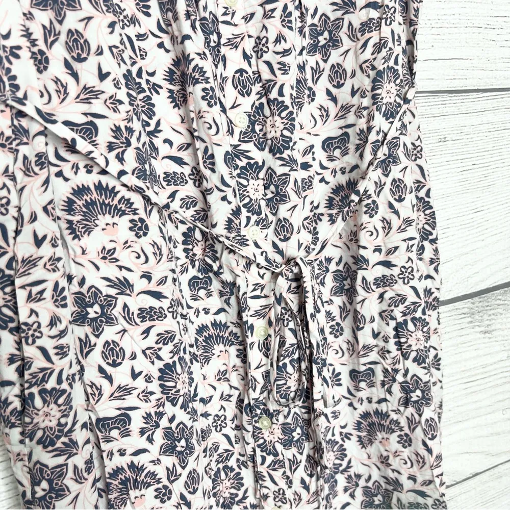 Ann Taylor LOFT Pink & Gray Floral Button Front Belted A-Line Dress Size Medium - Image 7