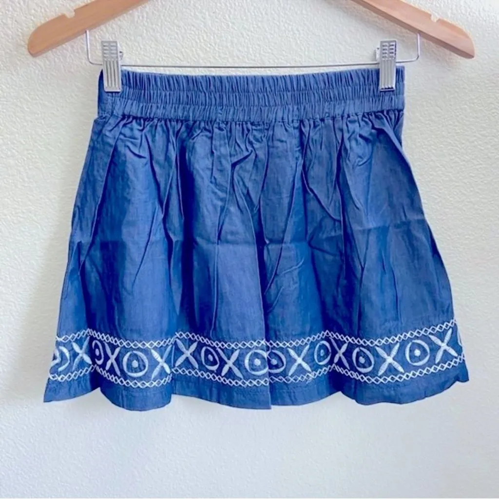 POL size S mini skirt. Blue Embroidered Women's Skirt, soft cotton denim - Image 6
