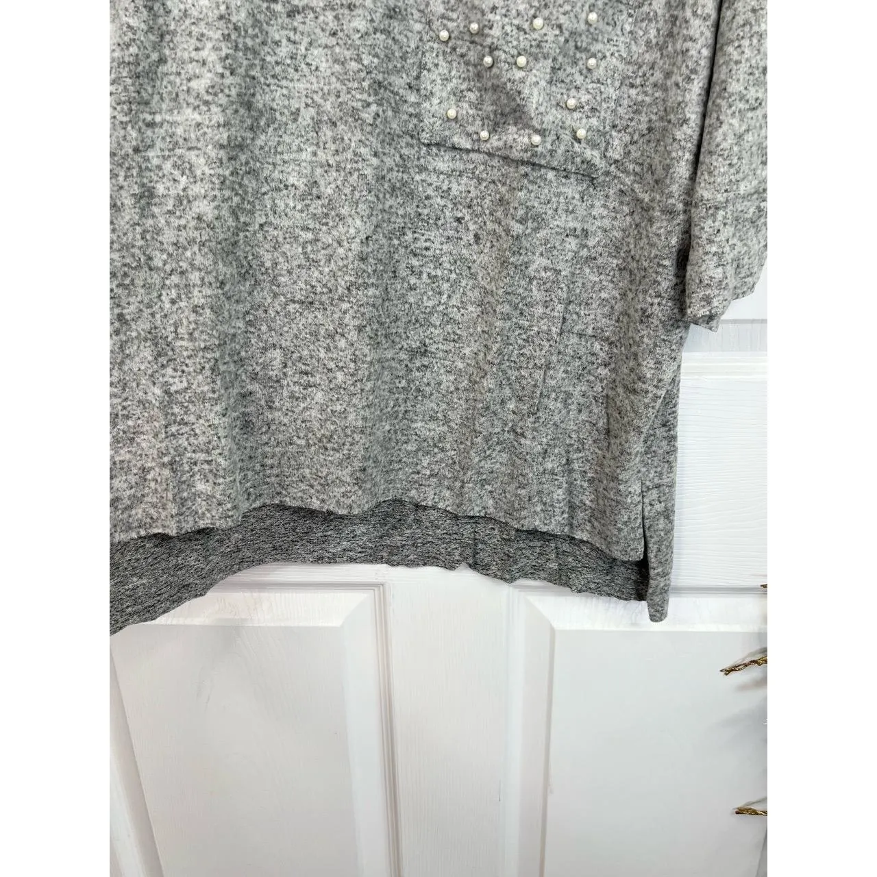 WORKSHOP Republic Size S Heather Grey Pearl Soft Knit Top Athleisure Casual - Image 5