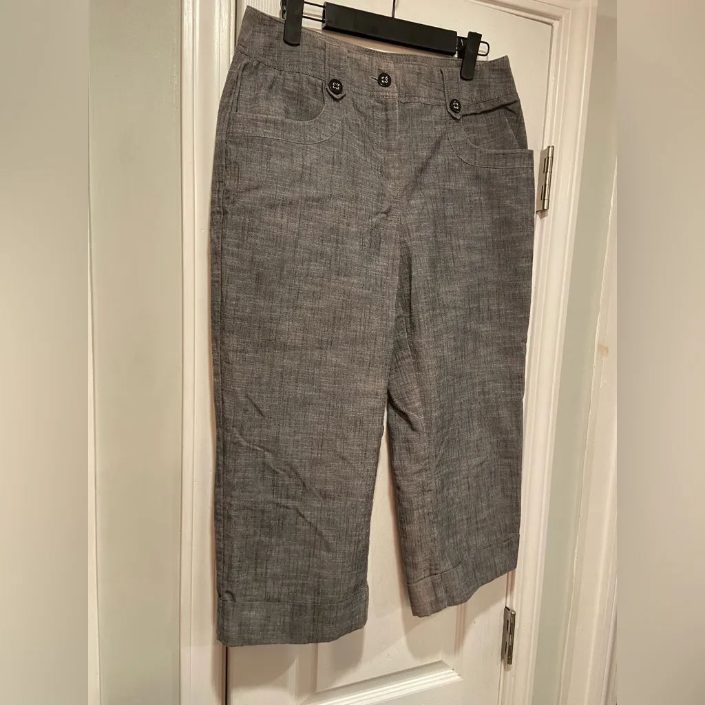 Harve Bernard Size 6 Heather Gray Cropped Woven Dress Pants Button Detail - Image 7