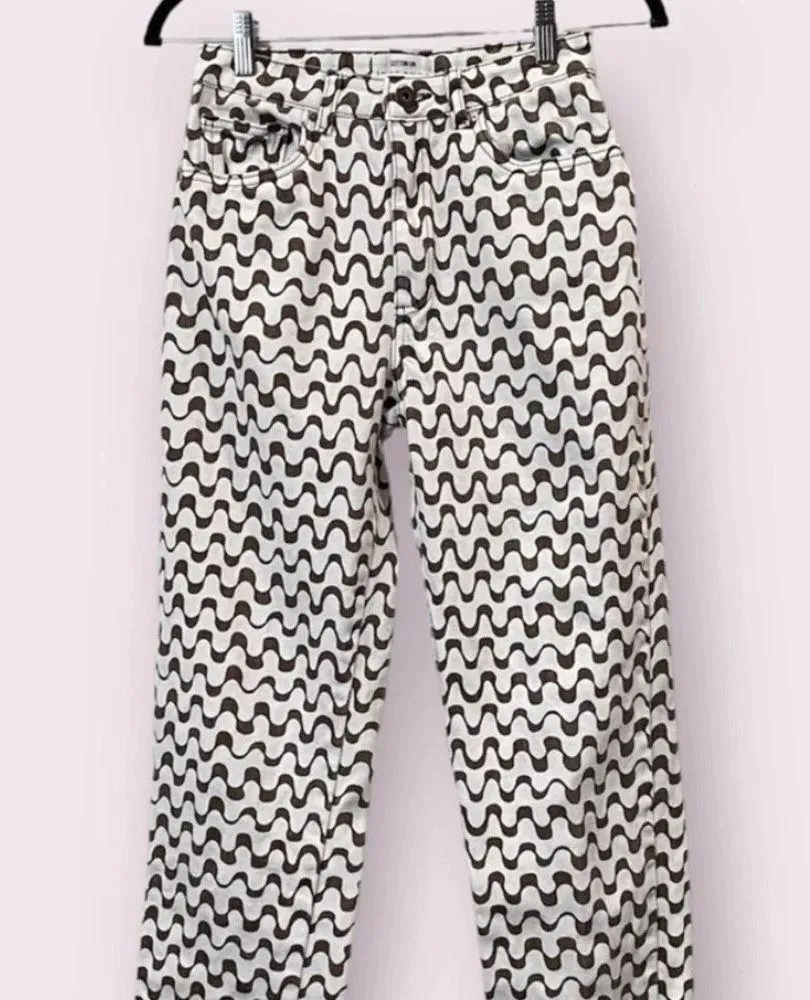 Cotton On High Rise Super Stretch Straight Leg Wavy Geometric Printed Jeans sz 4 - Image 6