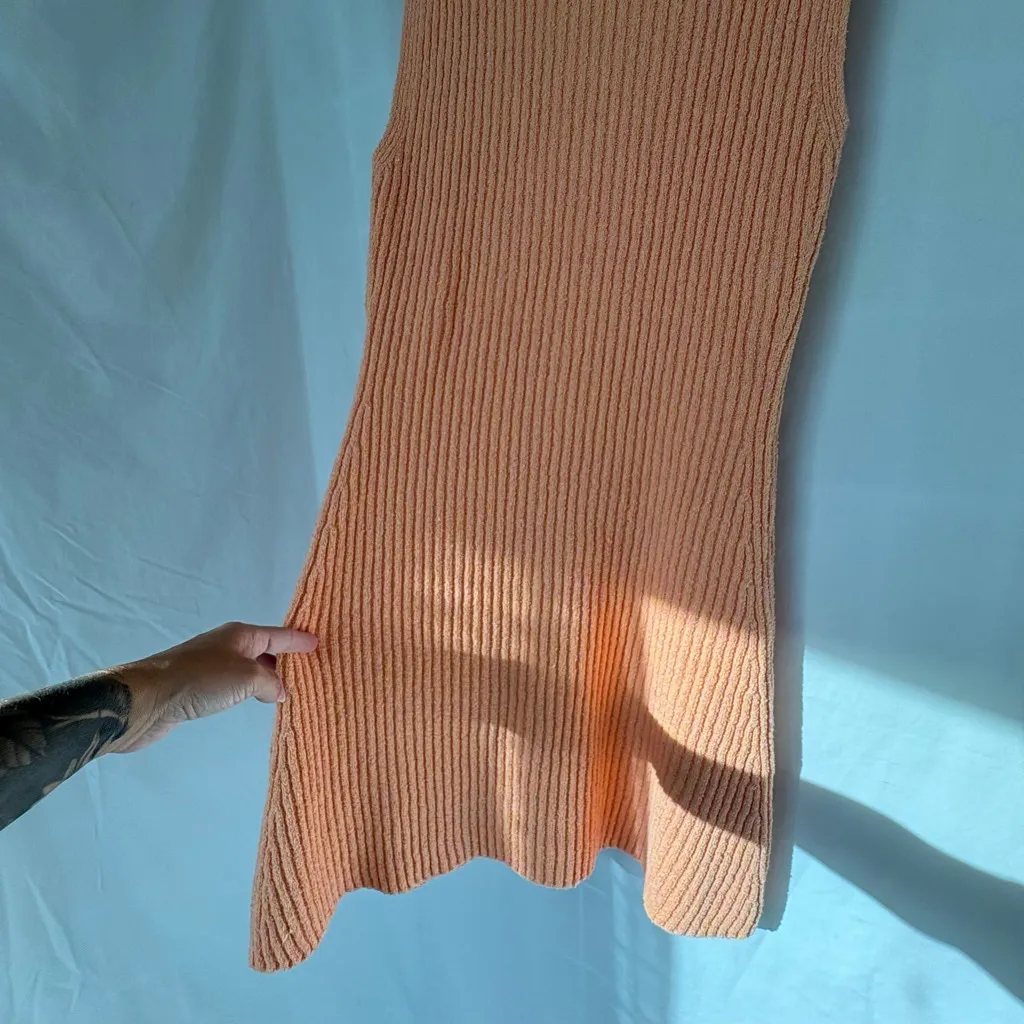 Women's Zara Peach orange Ribbed Knit Sleeveless Dress Size L - Image 10