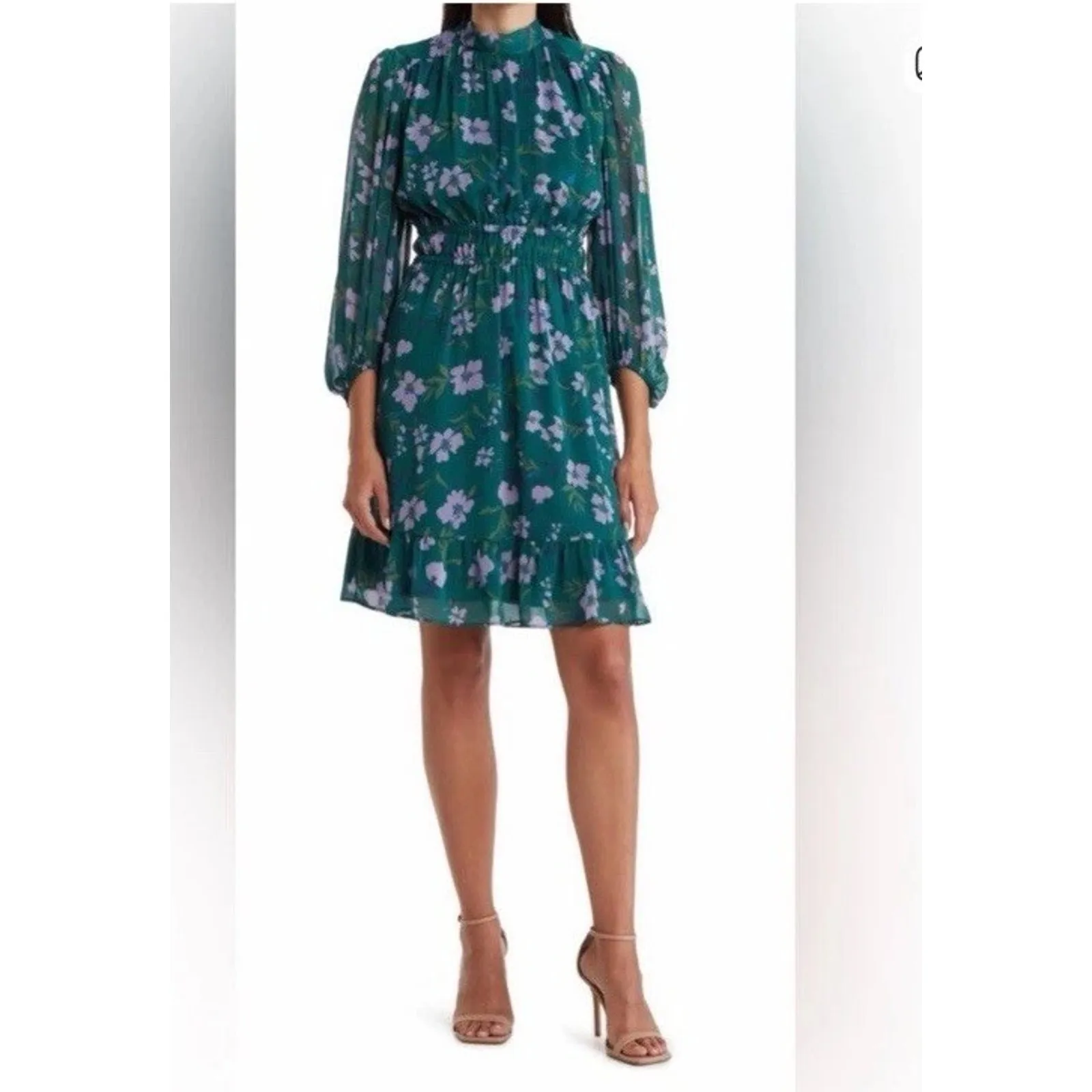 Maggy London Green Floral Dress Elbow Length Sleeves Tie Back Sz 16 - Image 2