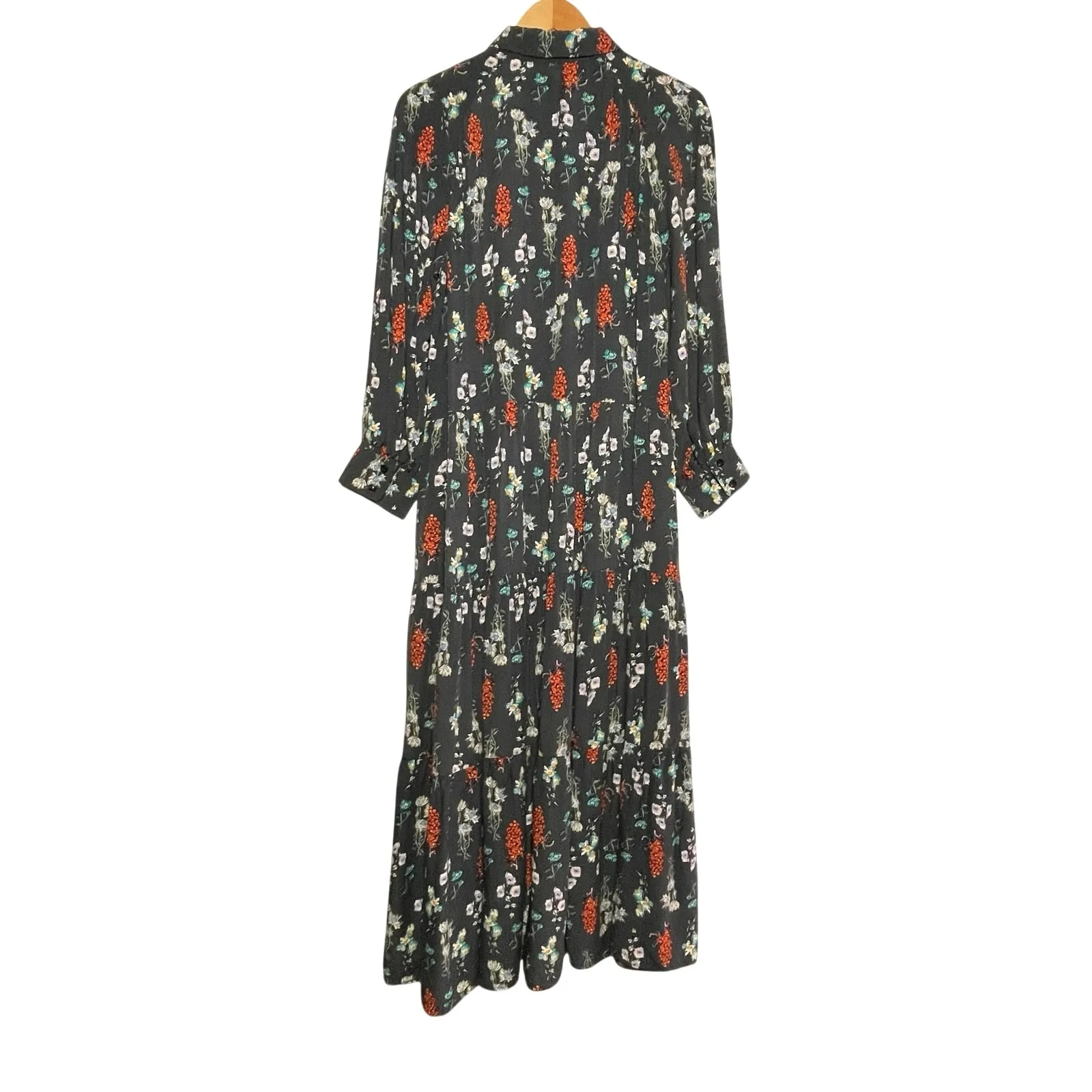 NATURAL LIFE Women’s Boho Long Sleeve Gray Floral Tiered Midi Dress - Image 6