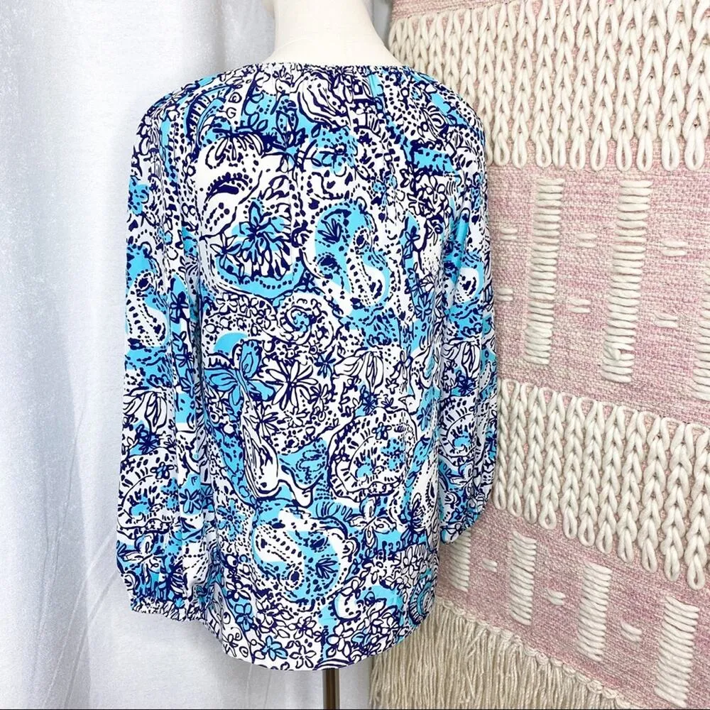 Lilly Pulitzer Sarabeth Shorely Blue Silk Blouse Women's Size XS - Image 5