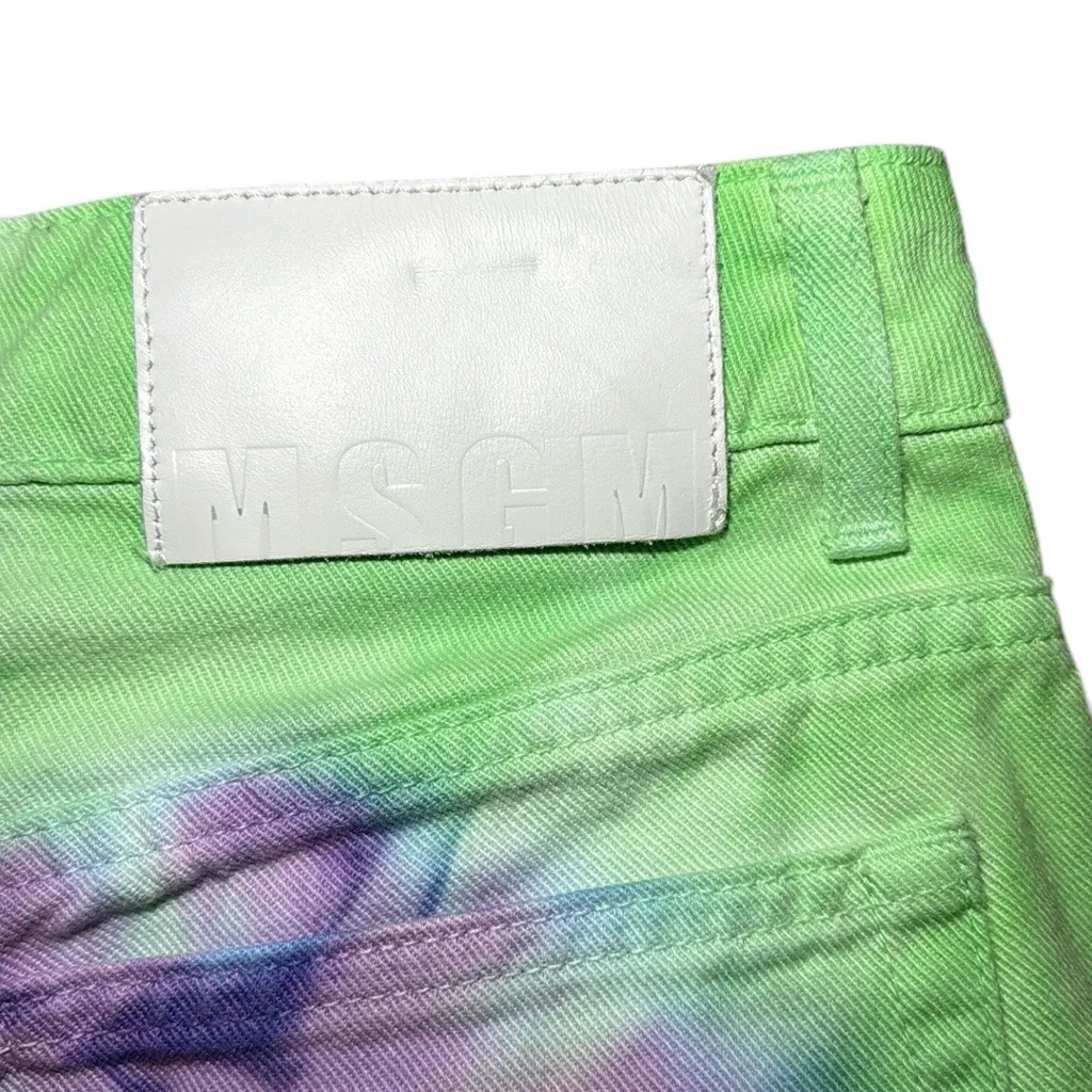 MSGM Rent The Runway Tie Dye Jeans in‎ Lime/Lilac Green Size 8 - Image 12