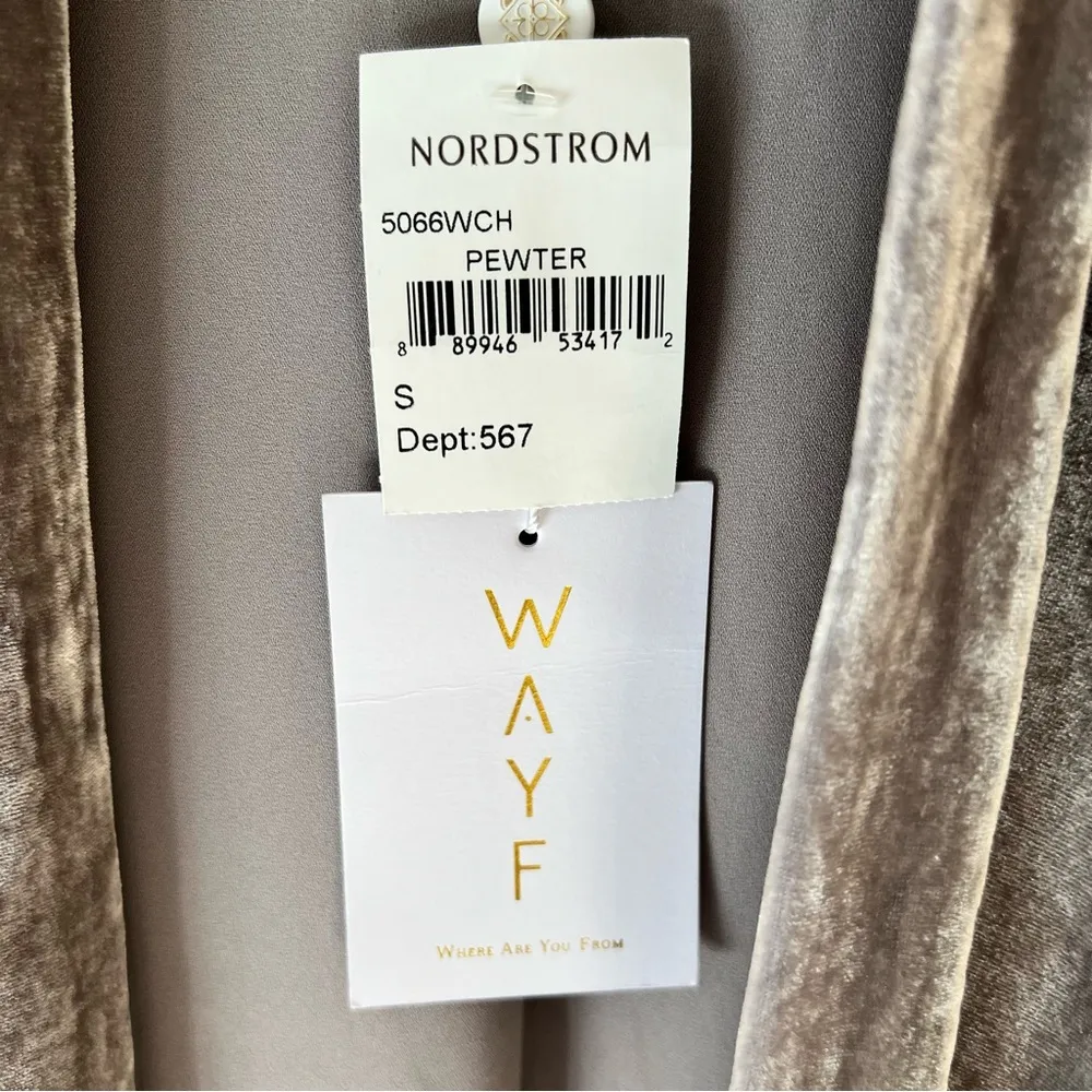 NWT Wayf Nordstrom Velvet Open Jacket Shirt Womens Small Pewter Gray Top Blouse - Image 5