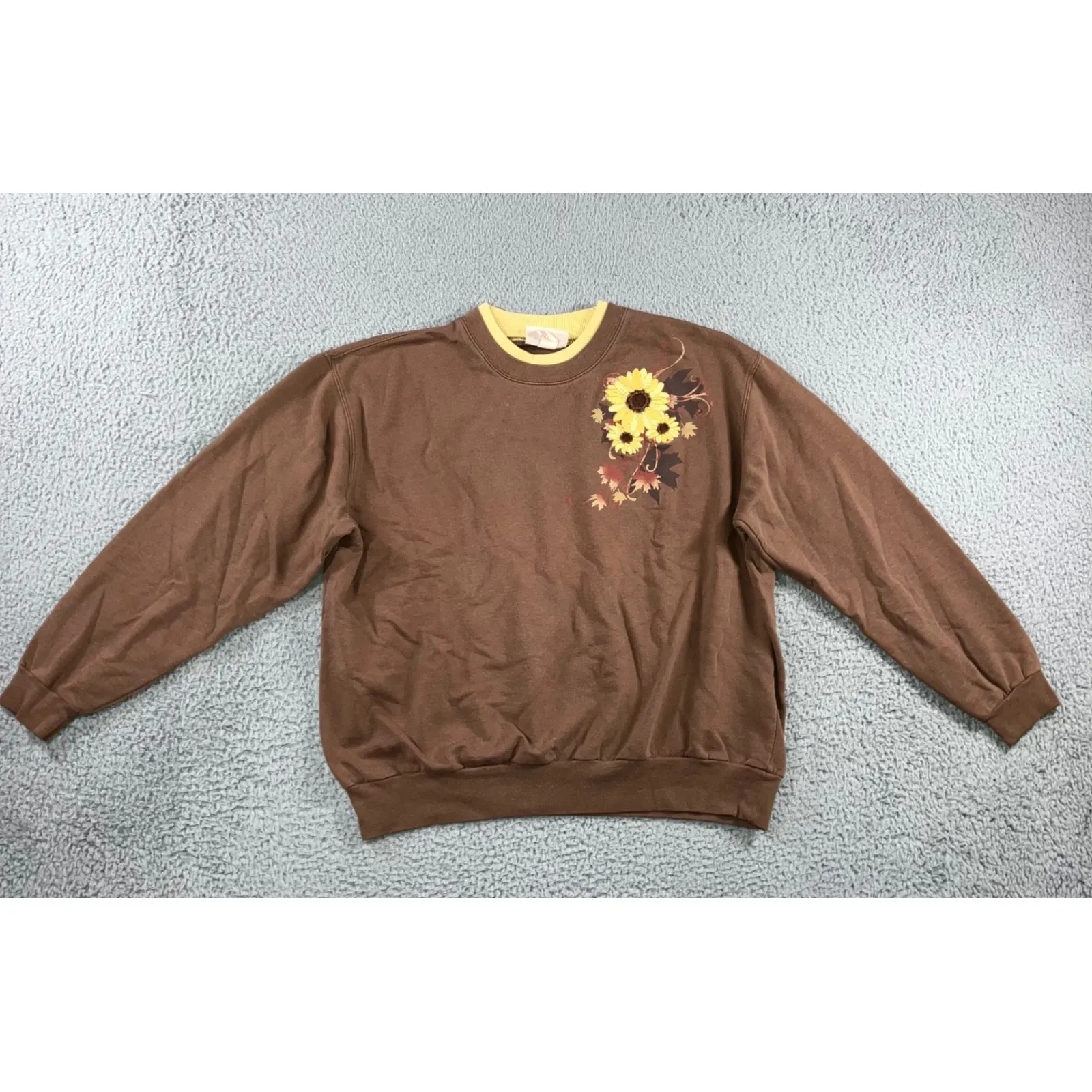 Vintage Grandma Teacher Sunflower Sweater Women XL Embroidered Embellished Daisy Brown - Image 2