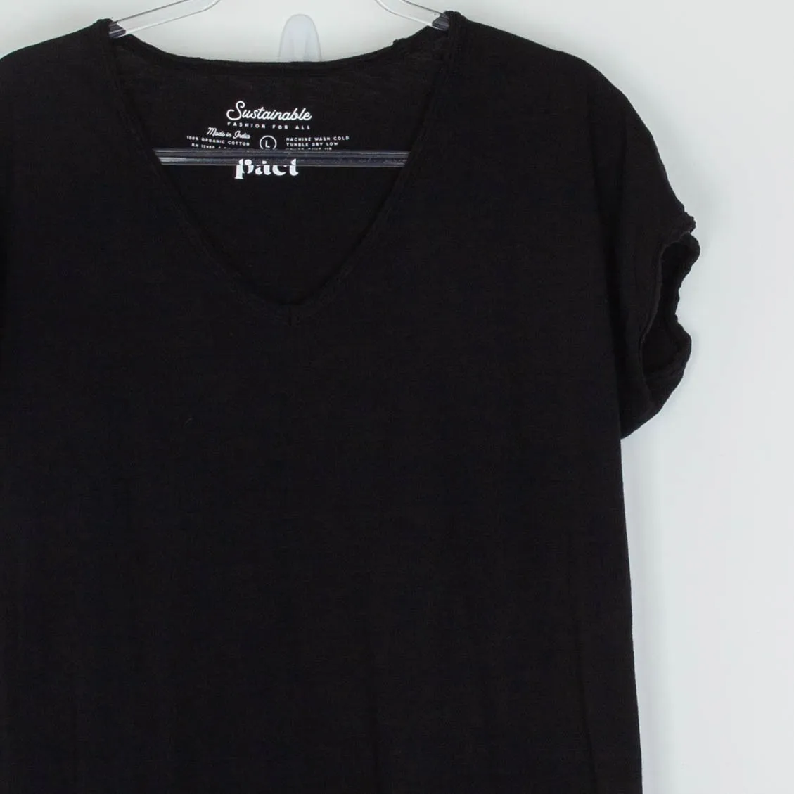 Pact Womens Organic Cotton V Neck Maxi Dress Size L Black Raw Edge Minimalist - Image 2