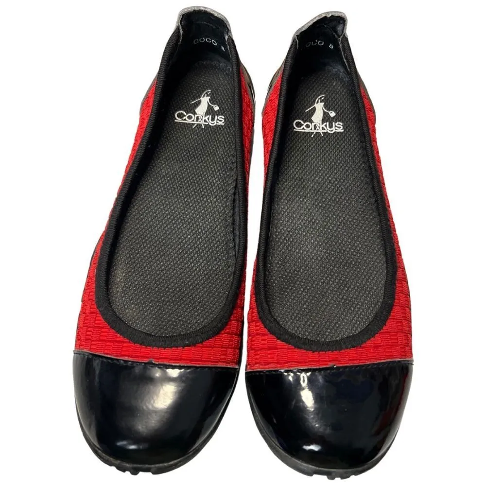 Corkys Coco red woven black patent flats ballerina comfort casual career size 8 - Image 4