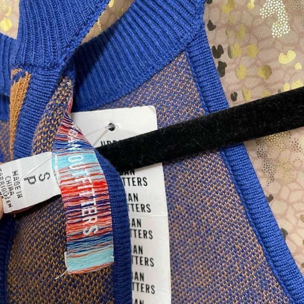 Urban Outfitters Blue Tan High Neck Argyle Mini Sweater Dress, Small NWT - Image 6