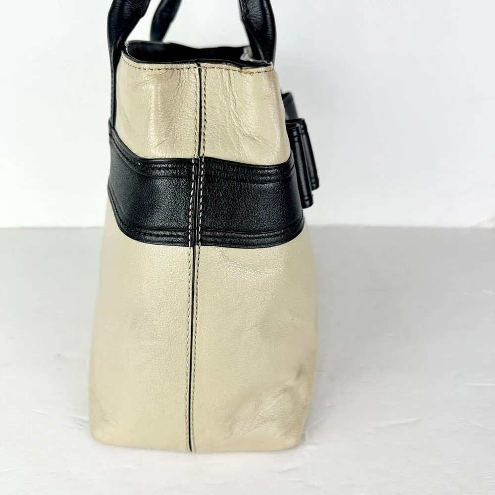 Kate Spade Leather Bow Tote Bag Purse Cream Black - Image 3