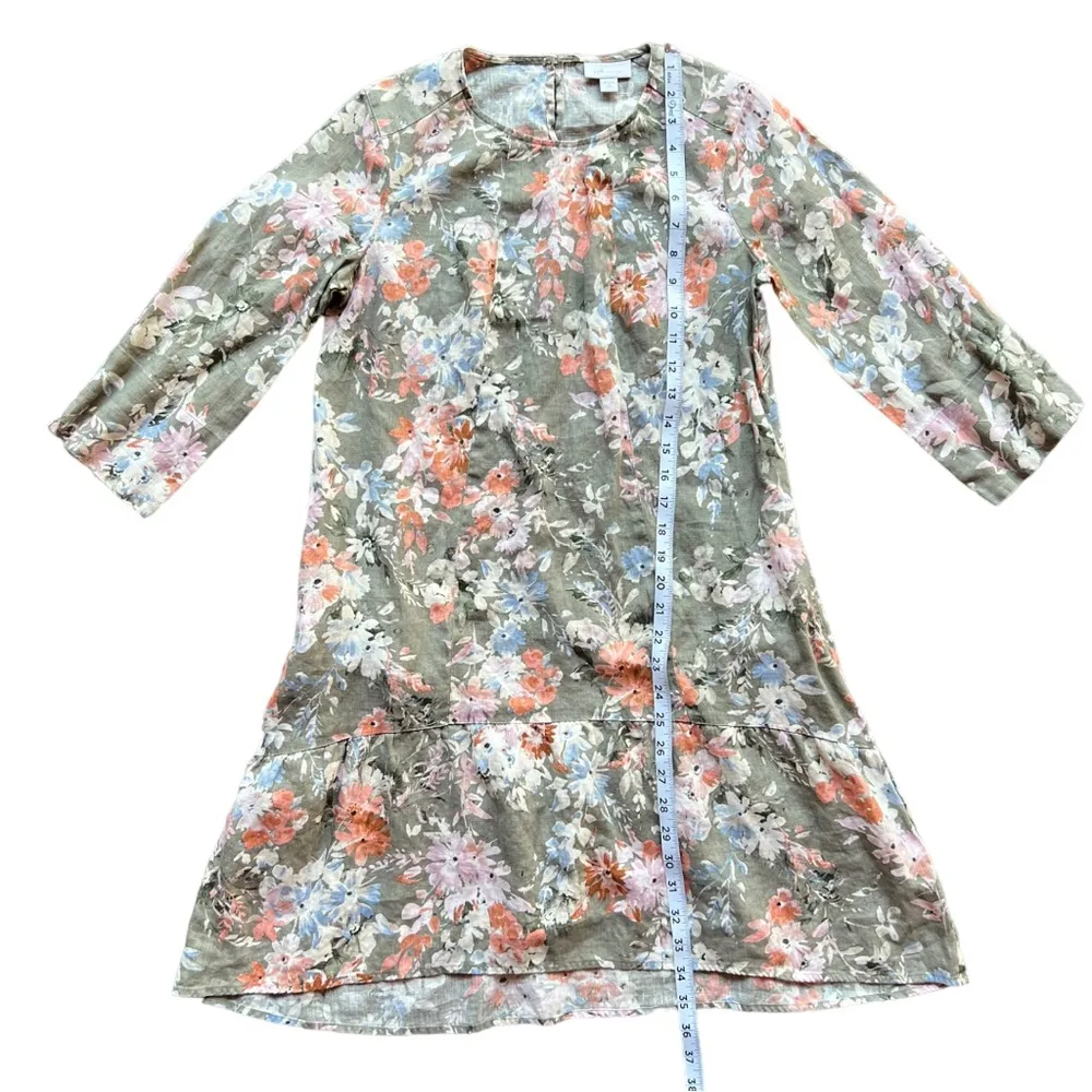 J. Jill Love Linen Fresh Bloom Floral Ruffle Tunic Dress Lagenlook XSP - Image 4