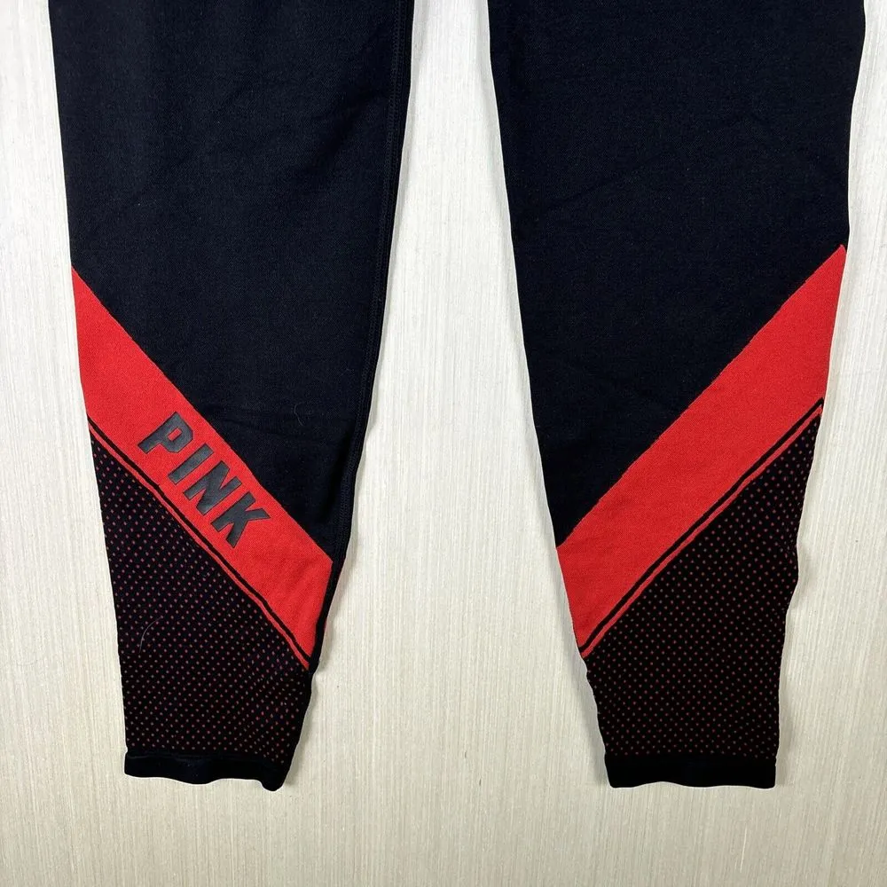 PINK Victoria Secret‎ Sz L Cool Comfy Leggings Black Red High Rise Stretchy - Image 8