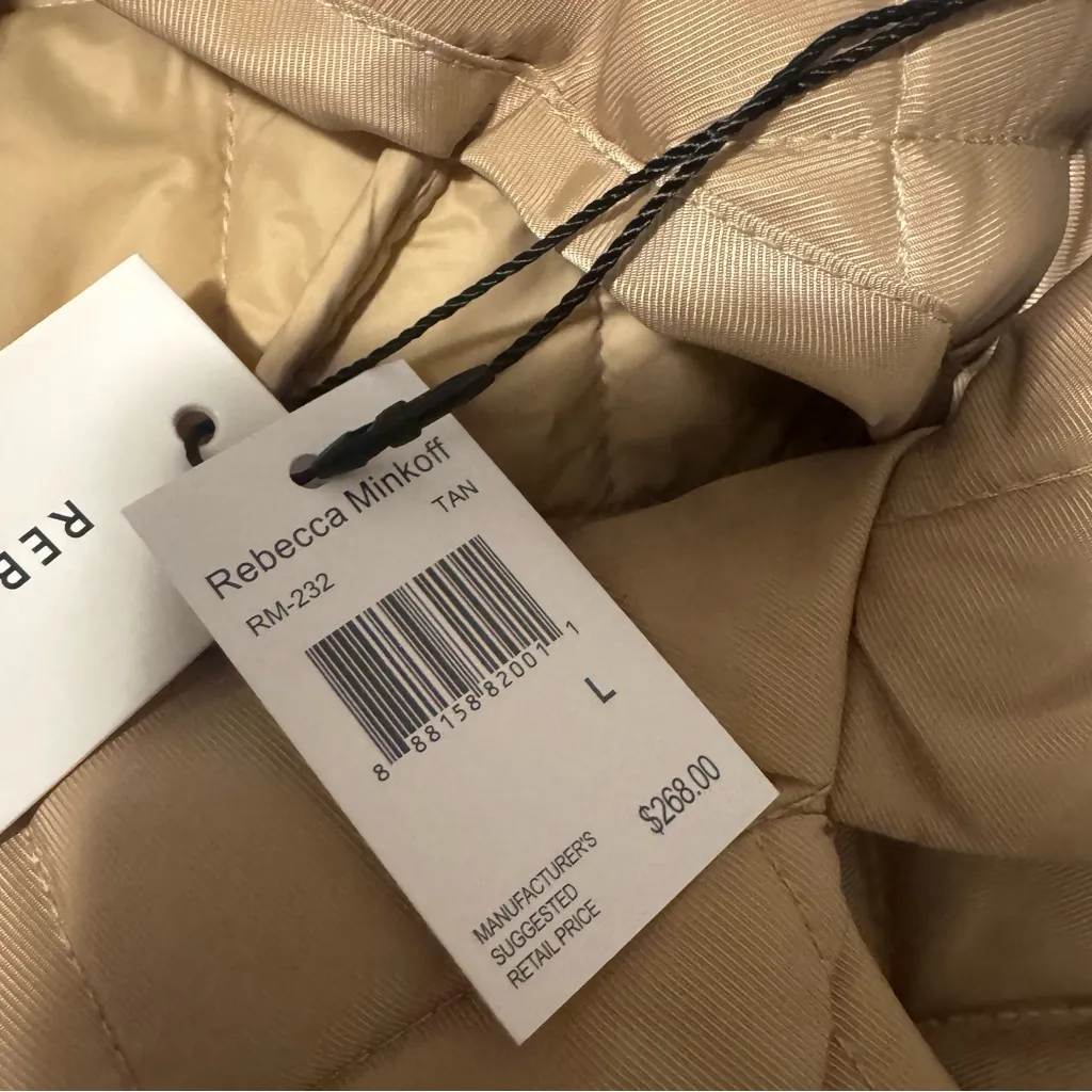 NWT $268.00 Rebecca Minkoff Women's Double Breasted Tan Quilted Long Coat Size L - Image 8